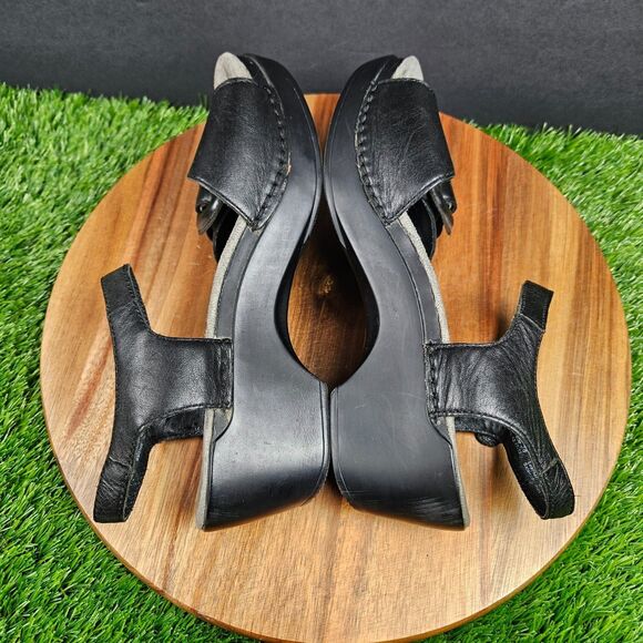 DANSKO Sela Wedge Sandals Womens 38 Slide Black Leather Buckle Casual Slingback - Picture 8 of 11